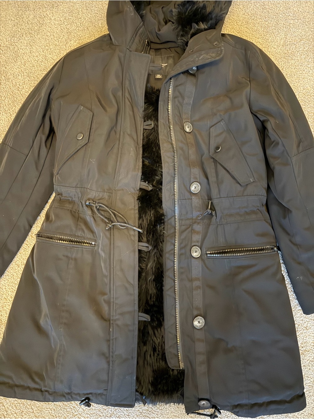 MARC NEW YORK ANDREW MARC black parka sz XS faux fur lining like new - Picture 2 of 5